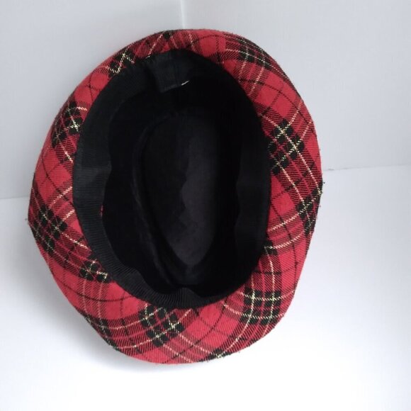 Red & Black Woven with Gold Thread Tartan Corduroy Porkpie Hat ~ Super Cute!! - Picture 6 of 9